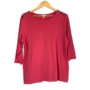 J. Jill Pink Coral 3/4 Sleeve Jersey Knit Top Womens 1X Cotton Modal Casual